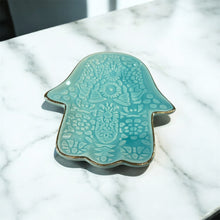 Load image into Gallery viewer, Turquoise Ceramic Hamsa Hand/Fatimas Hand Trinket Dish