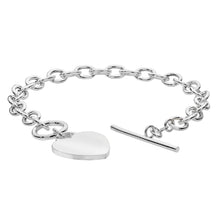 Load image into Gallery viewer, 925 Sterling Silver T Bar Chain / Bracelet With Plain Heart Disc Charm
