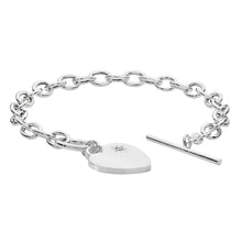 Load image into Gallery viewer, 925 Sterling Silver T Bar Chain / Bracelet With Single Cubic Zirconia Heart Disc Charm
