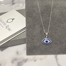 Load image into Gallery viewer, 925 Sterling Silver Evil Eye Cubic Zirconia Pendant With Fine Belcher Chain Necklace