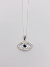 Load image into Gallery viewer, 925 Sterling Silver Blue & White Cubic Zirconia Evil Eye Necklace And Pendant