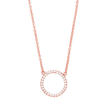 Load image into Gallery viewer, 925 Sterling Silver Rose Gold Plated Open Circle Cubic Zirconia Necklace & Pendant