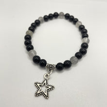 Load image into Gallery viewer, Black Onyx & Grey Cloudy Quartz Bracelet With Star Charm