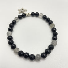 Load image into Gallery viewer, Black Onyx & Grey Cloudy Quartz Bracelet With Star Charm