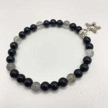 Load image into Gallery viewer, Black Onyx & Grey Cloudy Quartz Bracelet With Star Charm