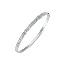 Load image into Gallery viewer, 925 Sterling Silver Ladies 2 Row Cubic Zirconia Solid Hinged Bangle