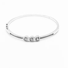Load image into Gallery viewer, 925 Sterling Silver Ladies Triple Heart Cubic Zirconia Solid Hinged Bangle