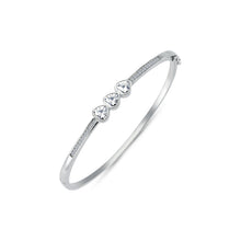Load image into Gallery viewer, 925 Sterling Silver Ladies Triple Heart Cubic Zirconia Solid Hinged Bangle