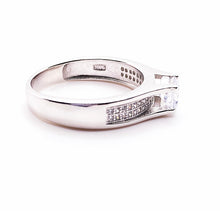 Load image into Gallery viewer, 925 Sterling Silver Ladies Round Cubic Zirconia Ring With 2 Row Pave Set Cubic Zirconia Shoulders