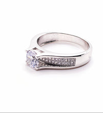 Load image into Gallery viewer, 925 Sterling Silver Ladies Round Cubic Zirconia Ring With 2 Row Pave Set Cubic Zirconia Shoulders