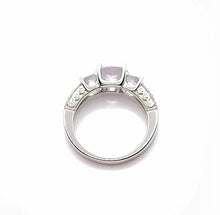 Load image into Gallery viewer, 925 Sterling Silver Ladies Triple Round Stone Cubic Zirconia Ring With Cubic Zirconia Shoulders