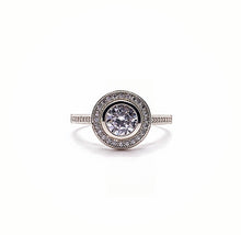 Load image into Gallery viewer, 925 Sterling Silver Ladies Rub Over Round Cubic Zirconia Ring With Halo & Round Cubic Zirconia Shoulders