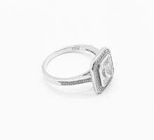 Load image into Gallery viewer, 925 Sterling Silver Ladies Emerald Cut Cubic Zirconia With Halo Ring