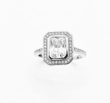 Load image into Gallery viewer, 925 Sterling Silver Ladies Emerald Cut Cubic Zirconia With Halo Ring
