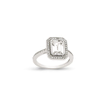 Load image into Gallery viewer, 925 Sterling Silver Ladies Emerald Cut Cubic Zirconia With Halo Ring