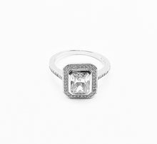 Load image into Gallery viewer, 925 Sterling Silver Ladies Emerald Cut Cubic Zirconia With Halo Ring