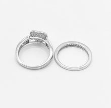 Load image into Gallery viewer, 925 Sterling Silver Ladies Heart Cubic Zirconia Ring With Cubic Zirconia Shoulders 2 Ring Set
