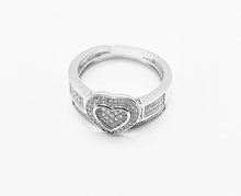 Load image into Gallery viewer, 925 Sterling Silver Ladies Heart Cubic Zirconia Ring With Cubic Zirconia Shoulders 2 Ring Set