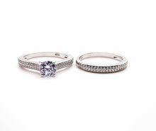 Load image into Gallery viewer, 925 Sterling Silver Ladies Round Cubic Zirconia Ring With Pave Set Cubic Zirconia Shoulders 2 Ring Bridal Set