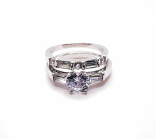 Load image into Gallery viewer, 925 Sterling Silver Ladies Round Cubic Zirconia Ring With Baguette Cubic Zirconia Shoulders 2 Ring Bridal Set