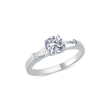 Load image into Gallery viewer, 925 Sterling Silver Ladies Round Cubic Zirconia Ring With Baguette Cubic Zirconia Shoulders 2 Ring Bridal Set