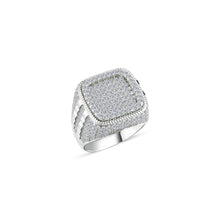 Load image into Gallery viewer, 925 Sterling Silver Gents Cubic Zirconia Encrusted Square Ring
