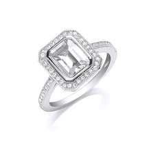 Load image into Gallery viewer, 925 Sterling Silver Ladies Emerald Cut Cubic Zirconia With Halo Ring