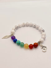 Load image into Gallery viewer, Howlite Om & Leaf Charm Chakra Bracelet 2