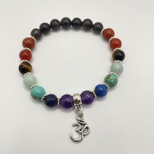 Load image into Gallery viewer, Ice Obsidian Om Charm Chakra Bracelet 3