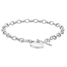 Load image into Gallery viewer, 925 Sterling Silver T Bar Chain / Bracelet With Single Cubic Zirconia Heart Disc Charm