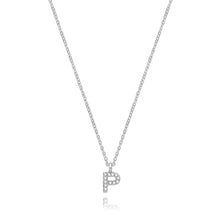 Load image into Gallery viewer, 925 Sterling Silver Dainty Cubic Zirconia Initial Pendant With A Fine Belcher Chain