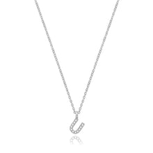 Load image into Gallery viewer, 925 Sterling Silver Dainty Cubic Zirconia Initial Pendant With A Fine Belcher Chain