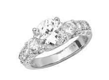 Load image into Gallery viewer, 925 Sterling Silver Ladies Triple Round Stone Cubic Zirconia Ring With Cubic Zirconia Shoulders