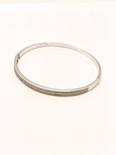 Load image into Gallery viewer, 925 Sterling Silver Ladies 2 Row Cubic Zirconia Solid Hinged Bangle