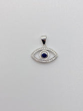 Load image into Gallery viewer, 925 Sterling Silver Cubic Zirconia Evil Eye Pendant With Blue Stone