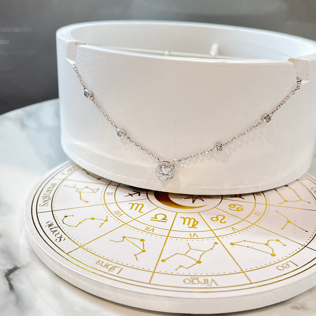 925 Sterling Silver Round Cubic Zirconia With Halo Pendant Necklace