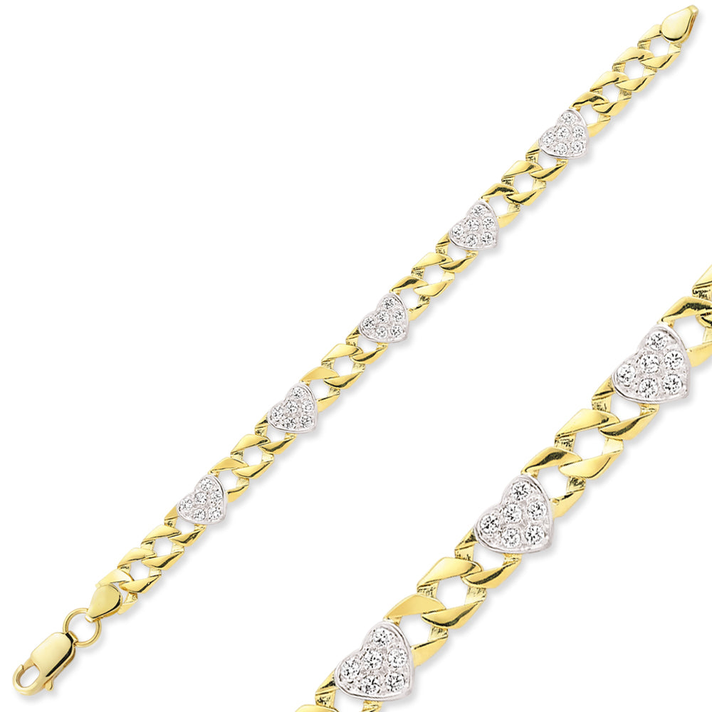 925 Sterling Silver Gold Plated Cubic Zirconia Heart Chaps Baby Bracelet