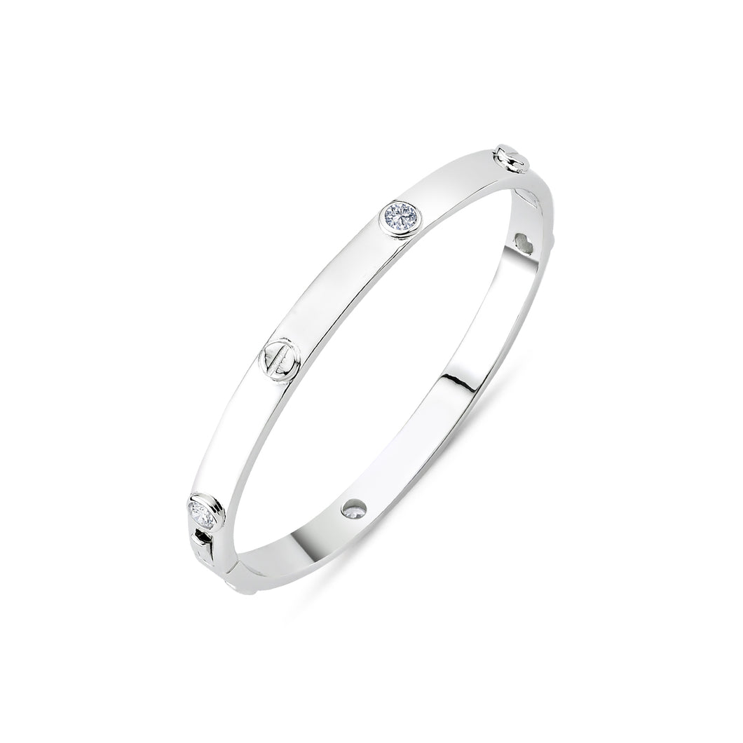 925 Sterling Silver Ladies Cubic Zirconia And Screw Hinged Bangle