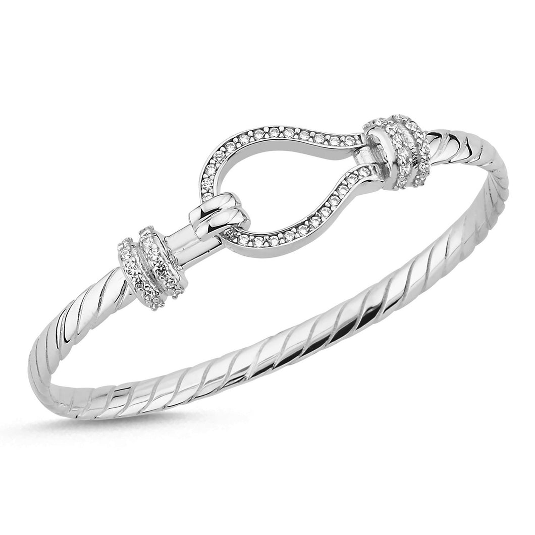 925 Sterling Silver Baby Solid Cubic Zirconia Twisted Hook Design Bangle