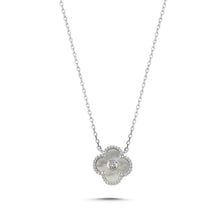 Load image into Gallery viewer, 925 Sterling Silver Single Mother Of Pearl and Cubic Zirconia 4 Leaf Clover Necklace
