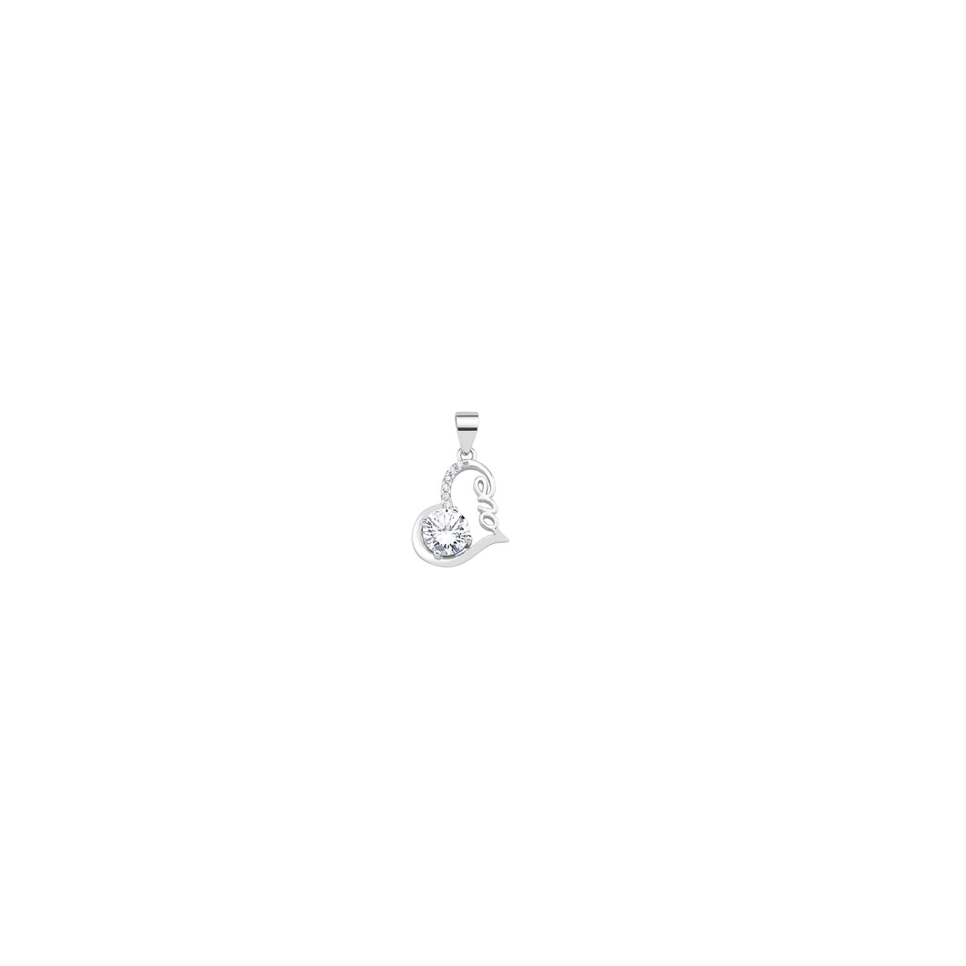 925 Sterling Silver Heart With Love And Single Cubic Zirconia Pendant