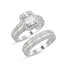 Load image into Gallery viewer, 925 Sterling Silver Ladies Baguette Cubic Zirconia 2 Ring Set
