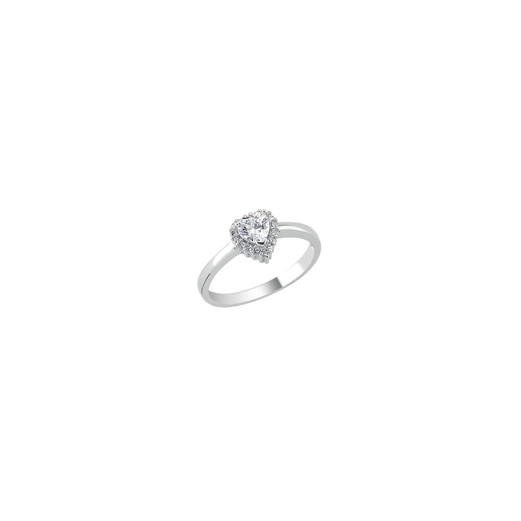 925 Sterling Silver Single Heart Cubic Zirconia With Halo Ring