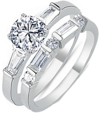 Load image into Gallery viewer, 925 Sterling Silver Ladies Round Cubic Zirconia Ring With Baguette Cubic Zirconia Shoulders 2 Ring Bridal Set
