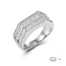 Load image into Gallery viewer, 925 Sterling Silver Gents 3 Sided Baguette and Round Stone Cubic Zirconia Ring
