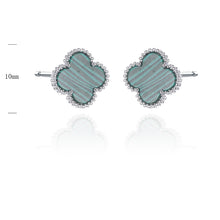 Load image into Gallery viewer, 925 Sterling Silver 4 Leaf Clover Design, Malachite and Cubic Zirconia Studs
