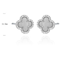 Load image into Gallery viewer, 925 Sterling Silver 4 Leaf Clover Design, Mother Of Pearl and Cubic Zirconia Studs
