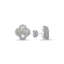 Load image into Gallery viewer, 925 Sterling Silver 4 Leaf Clover Design, Mother Of Pearl and Cubic Zirconia Studs
