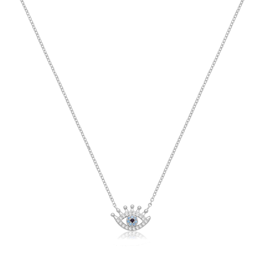 925 Sterling Silver Cubic Zirconia Evil Eye Necklace