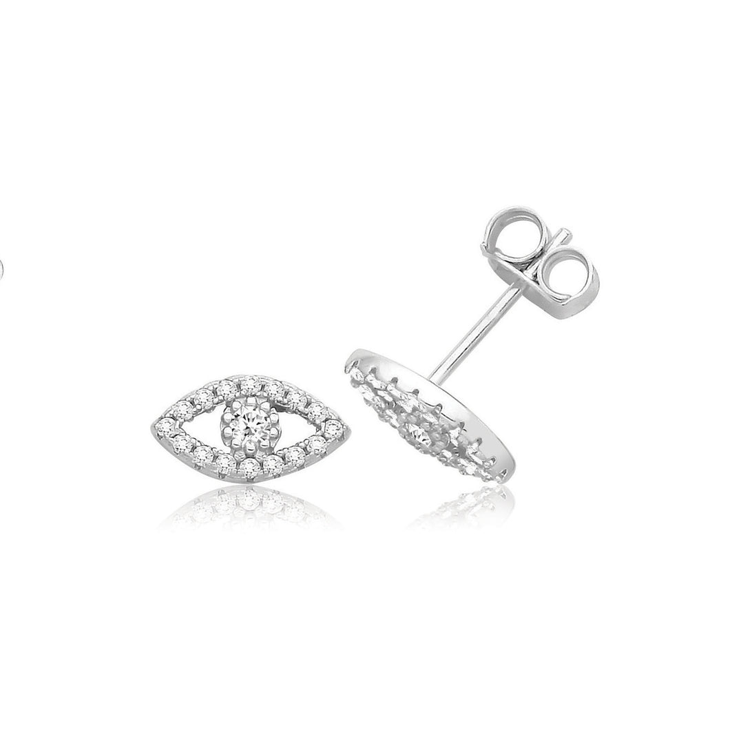 925 Sterling Silver Evil Eye Cubic Zirconia Stud Earrings